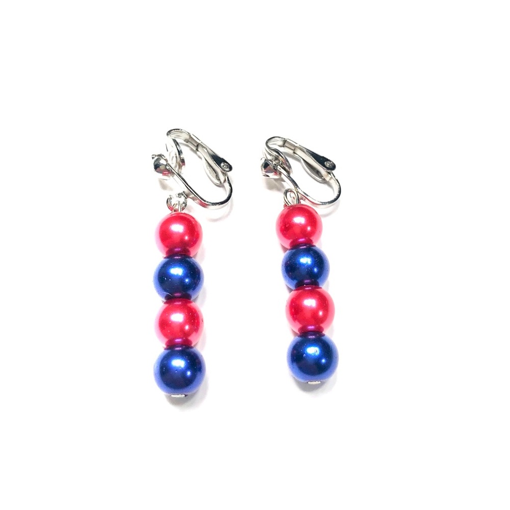 Handmade Red & Blue Patriotic Clip-On Earrings Women